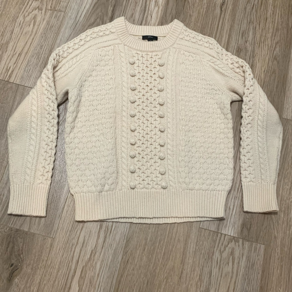 J Crew Popcorn Cableknit Lambs Wool Blend Crew Neck Pulllover Sweater M
